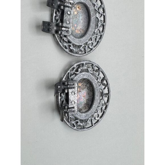 Vintage Signed Tip Toe Guilloche Enamel Hand Painted Rose Shoe Clips - Picture 6 of 10